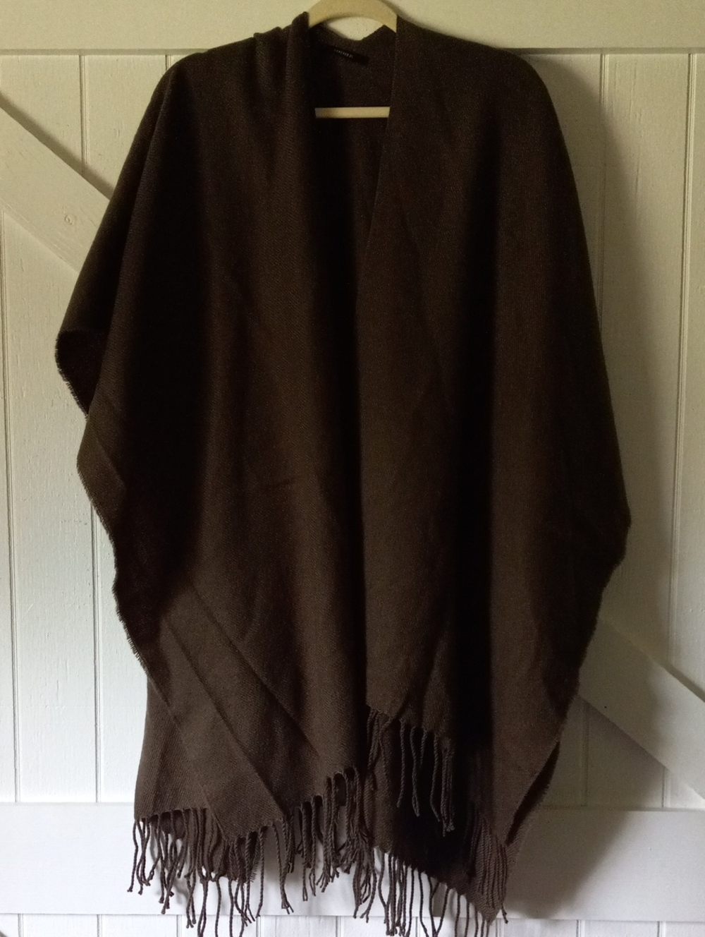 Forever 21 Vintage Olive Green Open Front Fringe Poncho Wrap Shawl Ruana OS